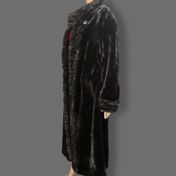 Vintage 90s Y2K Black Full Length Faux Fur Coat Size M Plush Velvety Glam Winter - Picture 3 of 13